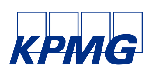KPMG logo with four empty squares above contrasted with blue KPMG text.