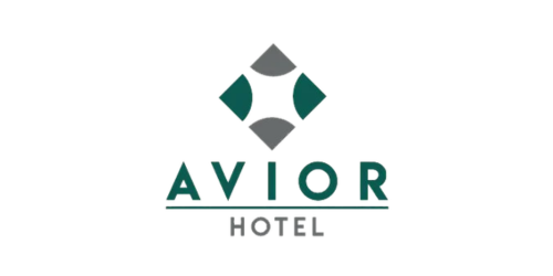 Logo of Avior Hotel with abstract diamond shapes and the text 'AVIOR HOTEL'