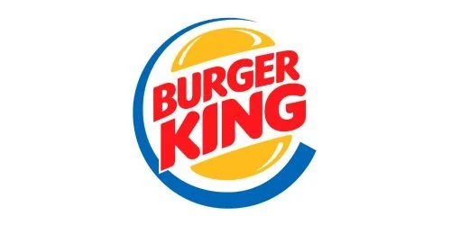 Burger King logo with red text and yellow and blue design elements.