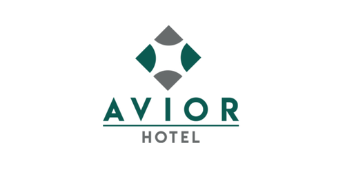 A logo for Aviar Hotel featuring a geometric design above the hotel's name.