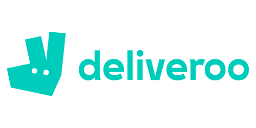 Deliveroo logo with a stylized fox head icon and the company name in lowercase teal letters.