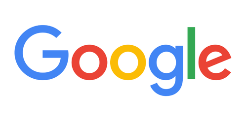 Google logo with multicolored letters on a white background.