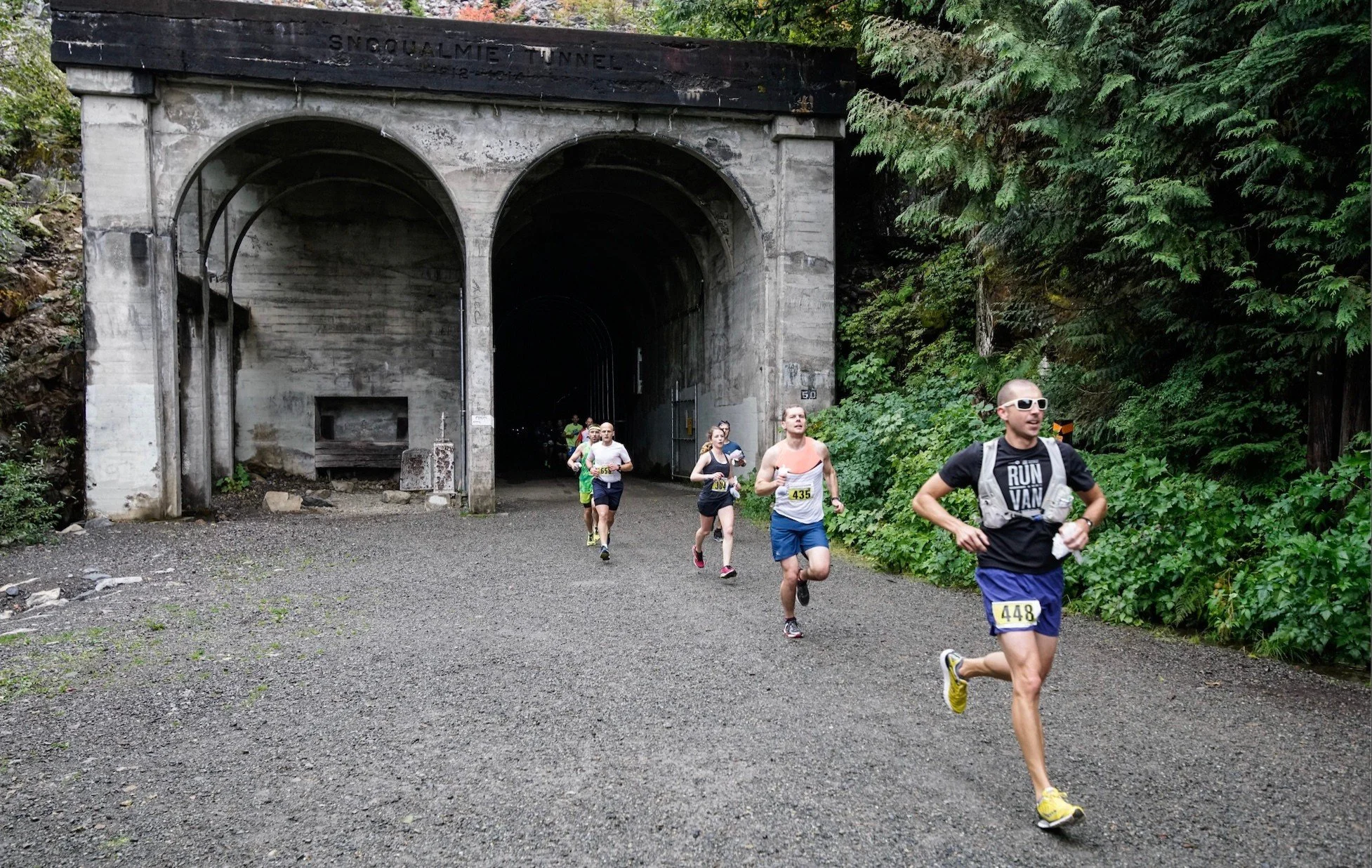 Runner Exiting Snoqualmie Tunnel at Hyak Sno Park to North Bend Downhill Marahthon & Half