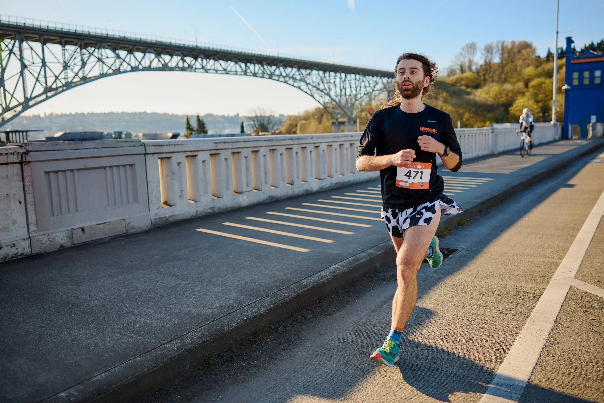 Tenacious 10 runners on the Fremont Bridge in Seattle WA