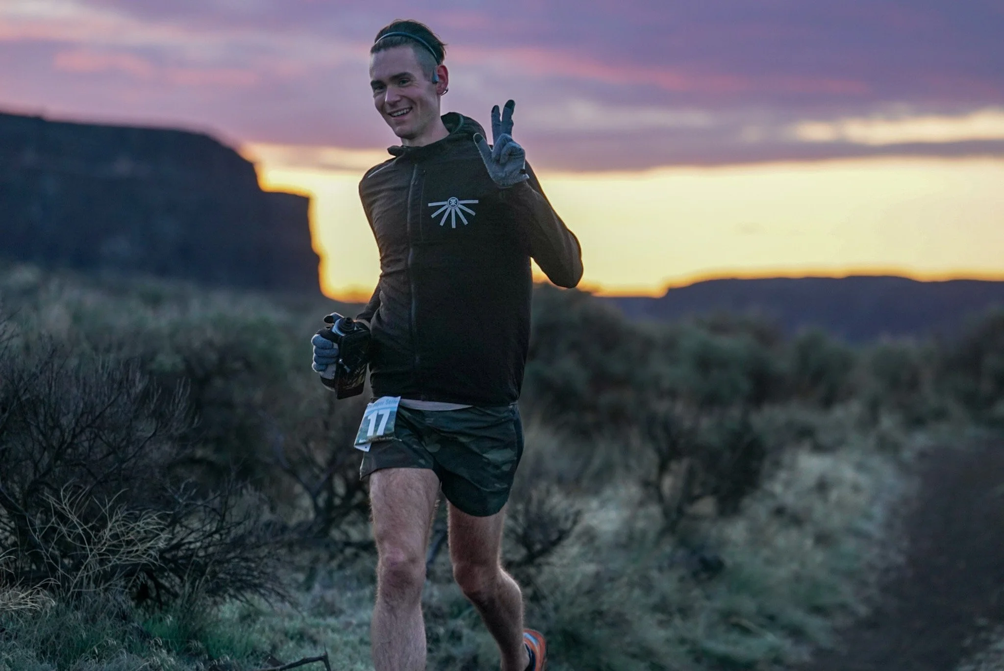 Runner at Ancient Lakes Trail Run in Quincy WA at sunrise