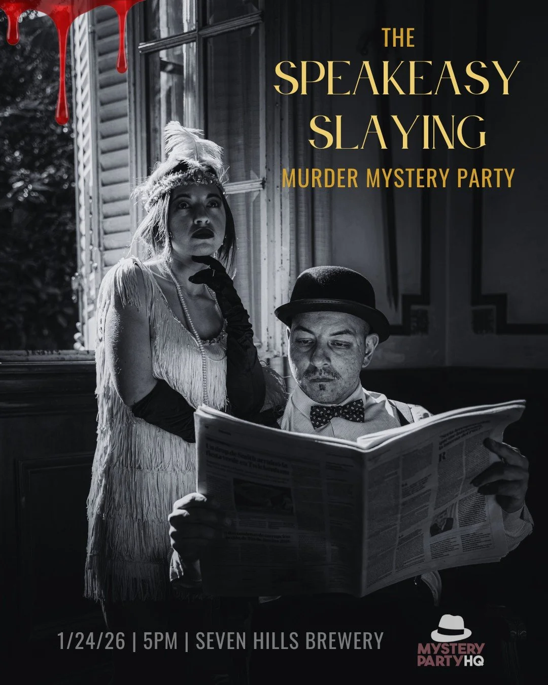 ‼️ Less than 10 spots left for our January 24th Murder Mystery Party at @sevenhillsbrewery!

Each ticket gets you a playable character in our fully immersive 1920s Speakeasy&ndash;themed murder mystery plus a free drink 🍻

✨Come dressed to kill in y