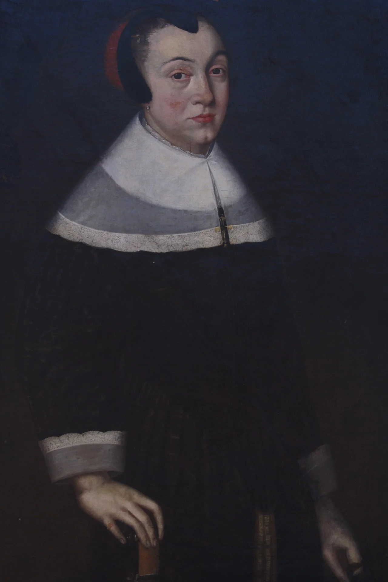 17th Century Framed Dutch Oil Portrait of a Lady with Pink Rose