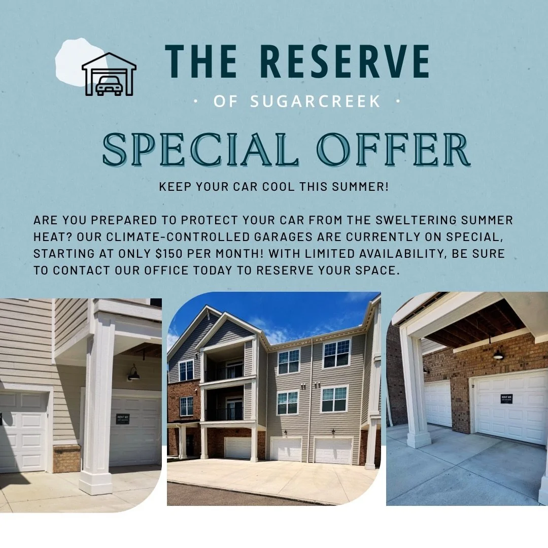 🚗✨ Garage &amp; Storage Specials for Reserve at Sugarcreek Residents! ✨🚗

Looking for extra storage space or a place to keep your vehicle protected? We currently have garages available throughout the community with immediate availability for a spec