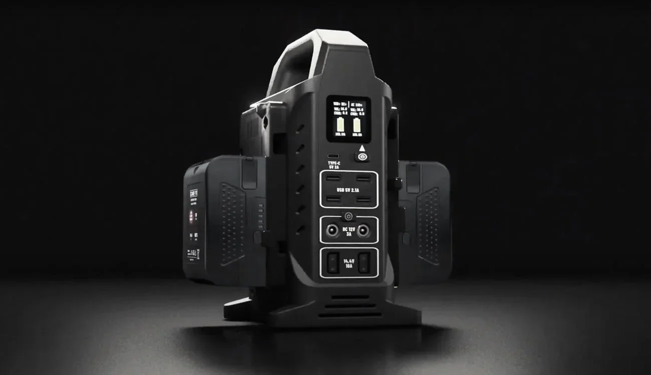 A V-Lock Battery Charger, set against a black background.