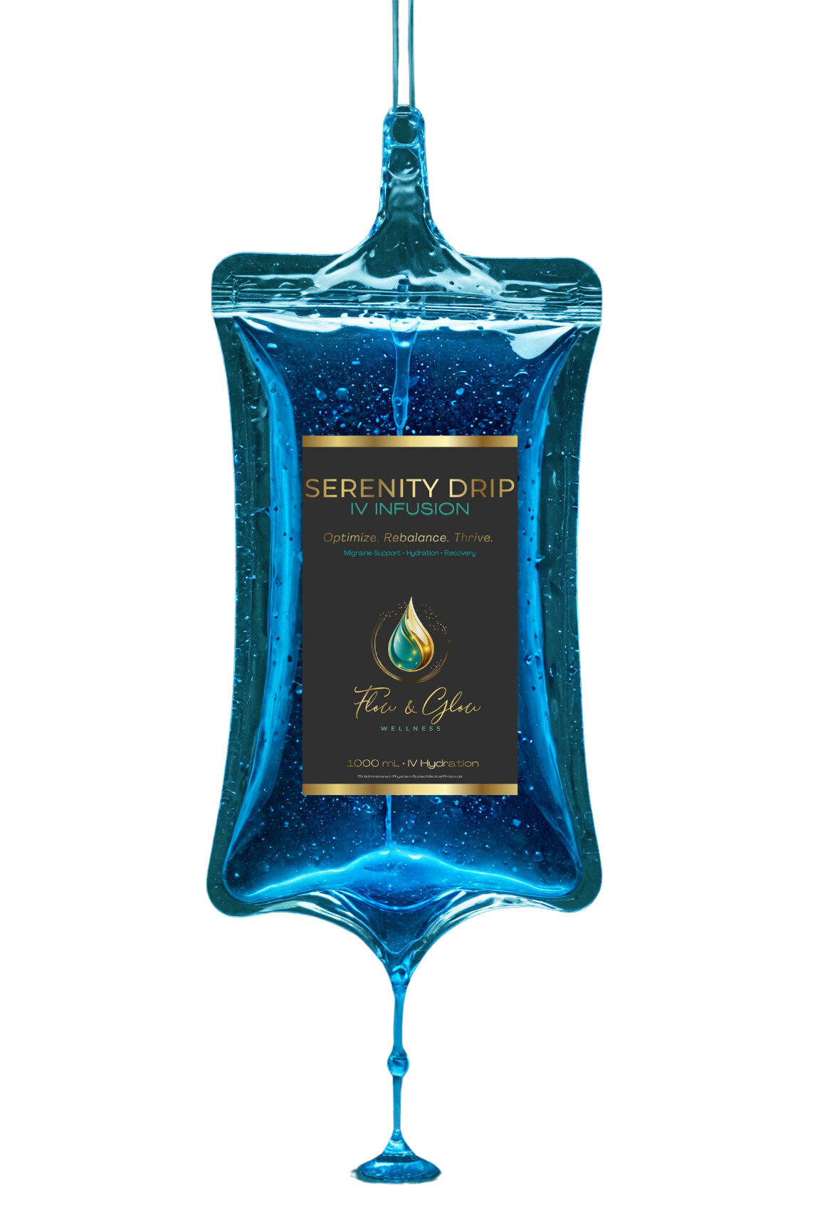 Serenity Drip IV therapy bag for migraine, hydration, and wellness support.