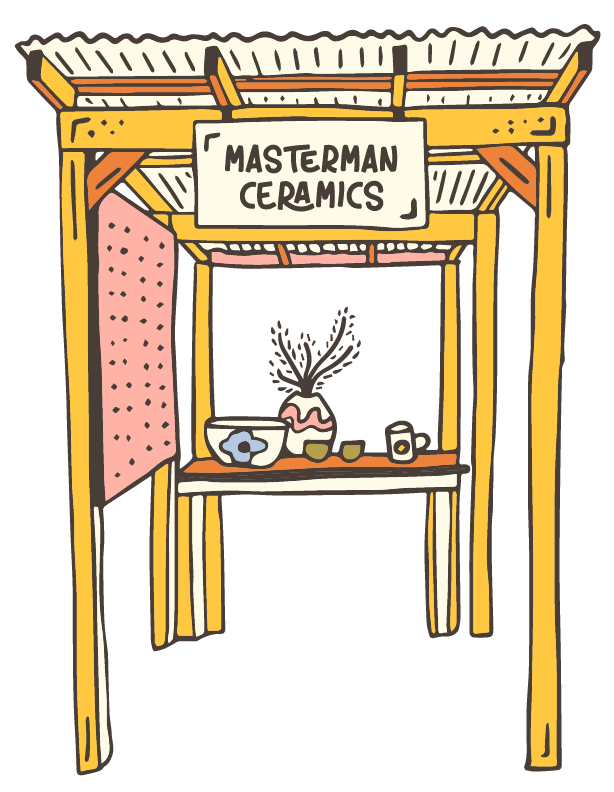 image of a booth with pottery in