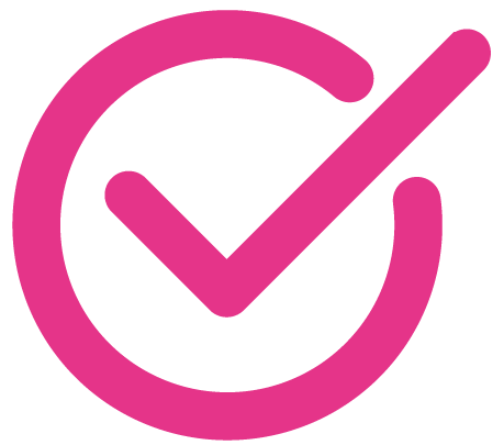 Pink checkmark icon inside a pink circle.