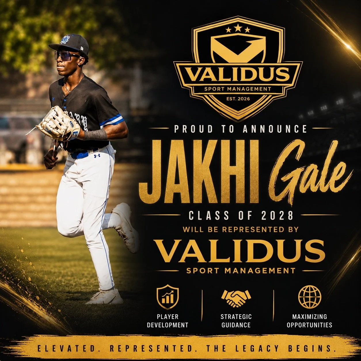 We&rsquo;re excited to officially welcome Jakhi Gale to the Validus Sport Management family.

One of New Jersey&rsquo;s premier Class of 2028 outfield prospects, Jakhi combines elite athleticism, game-changing speed, and the ability to impact every p