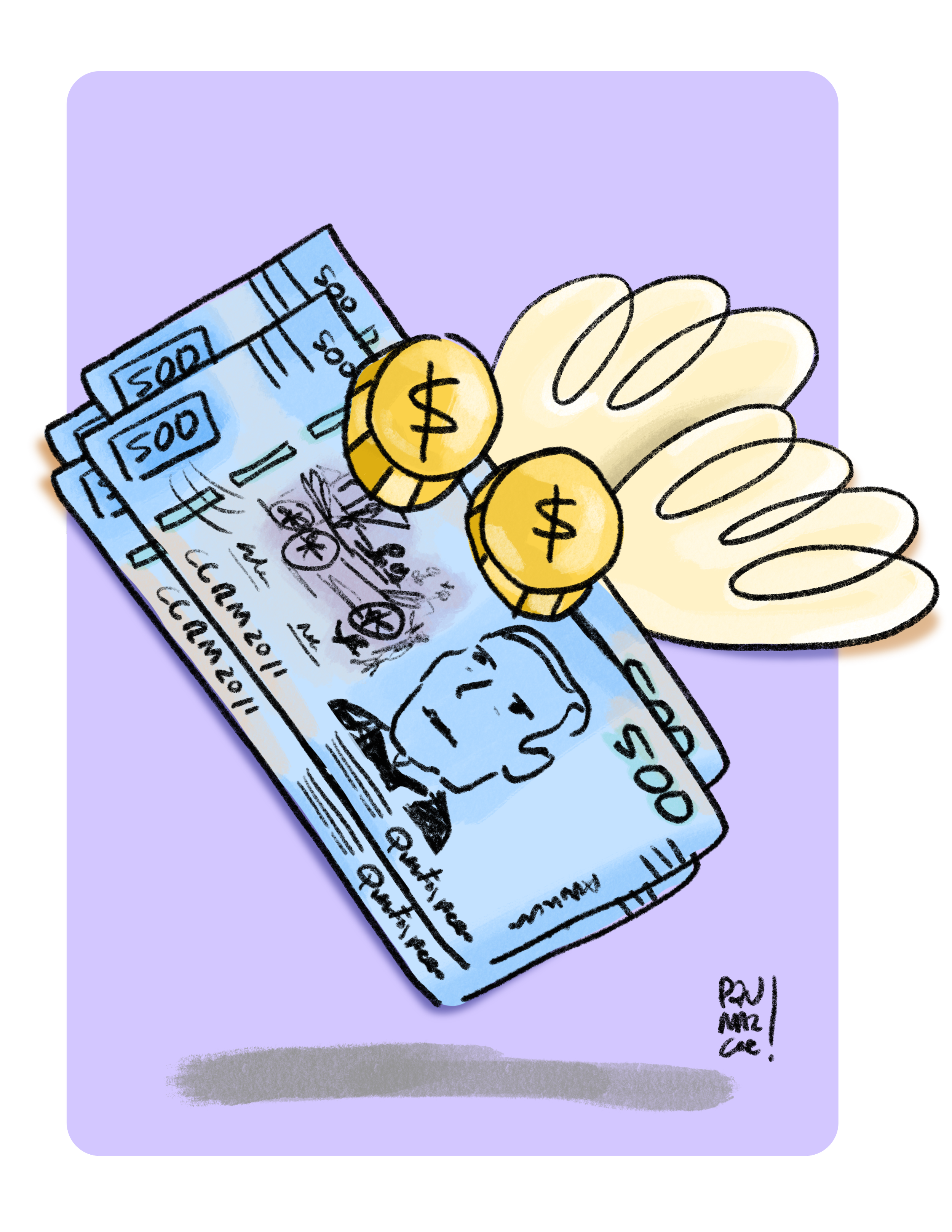 Billetes de 500 pesos, en un fondo morado, ilustración sobre no dejar volar la inversión.
