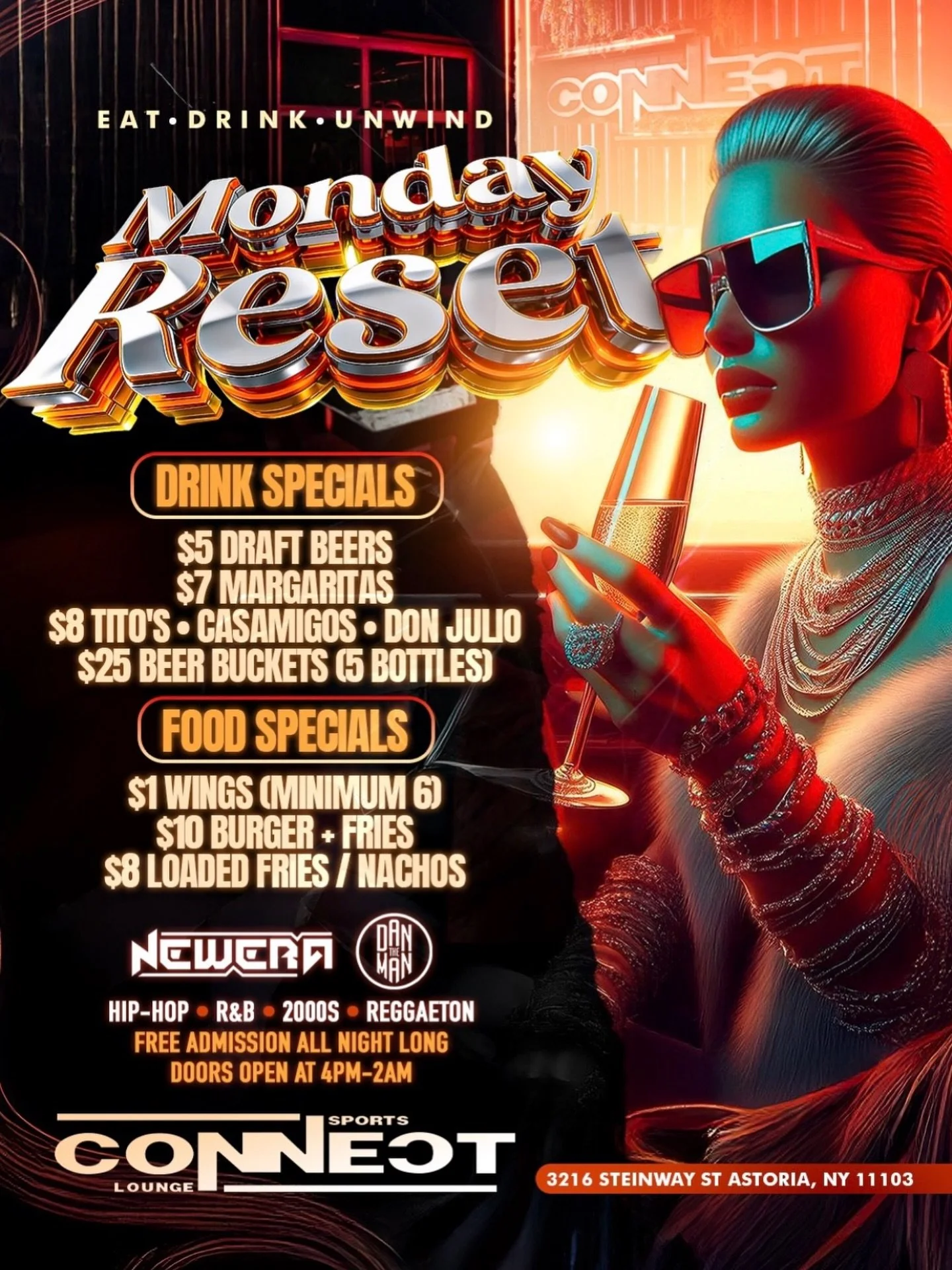 EACH AND EVERY MONDAY WE &ldquo;RESET&rdquo; @connect.astoria MEET US THERE FOR GOOD FOOD CHILL VIBES AND WHATEVER ELSE WE CAN THINK OF #connectastoria #mondaymotivation #mondayfunday☀️ #alldaydrinkspecials