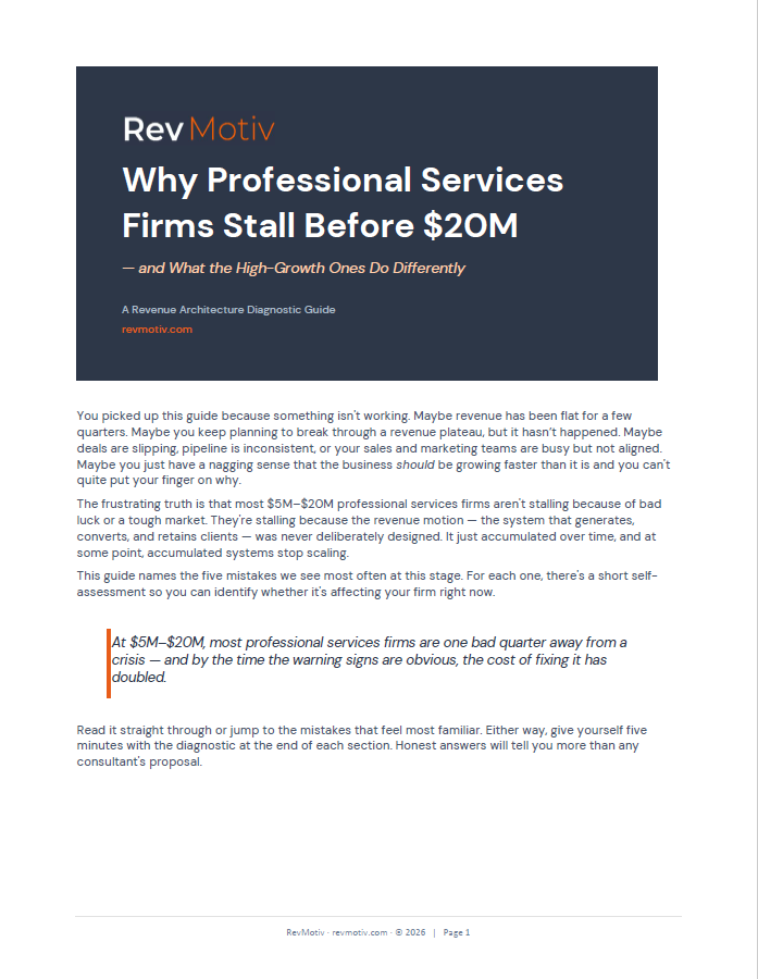 First page of Why Professional Services Firms Stall Before $20M