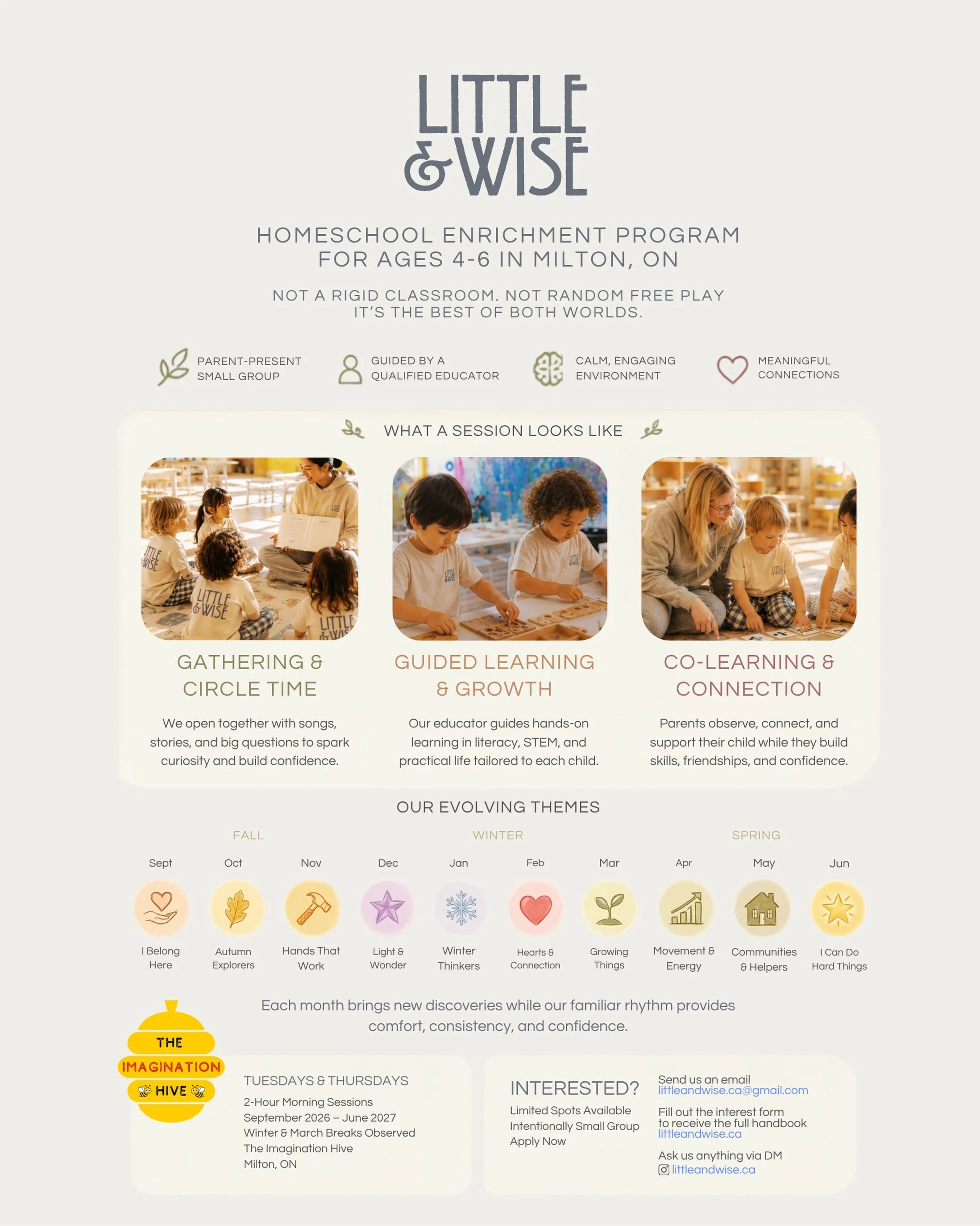 Little &amp; Wise 🌿
A Parent-Present Homeschool Enrichment Program

Join us this September at @the.imagination.hive 

Follow for updates and DM us your questions:
@littleandwise.ca