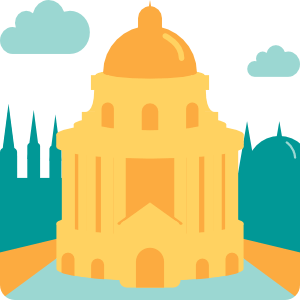 A cartoon of the Bodleian Library at the University of Oxford.