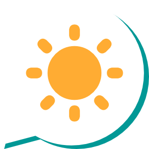 A cartoon of sunshine in a speech bubble, representing positive feedback.