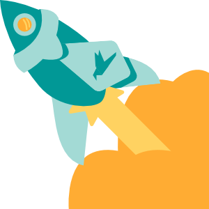 Cartoon of a rocketship taking off, with a Yipiyap tie wrapped around it.