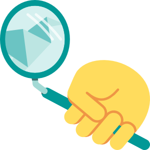 Cartoon of a dental mirror reflecting the Yipiyap logo.