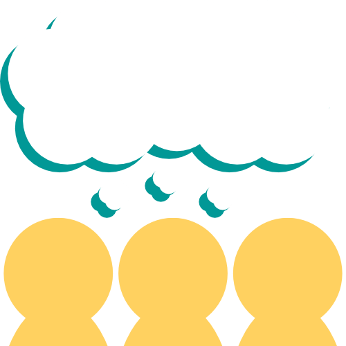 A cartoon of three figures thinking the same thoughts together.