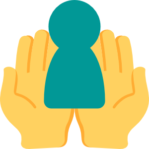 A cartoon of a pair of hands supporting a figure, representing support.