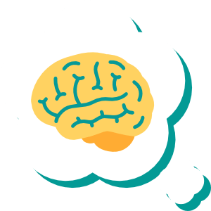 A clip art style icon representing metacognition - a brain is depicted inside a thought bubble.