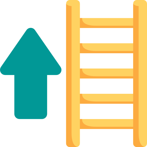 A simple illustration representing social mobility: a ladder and an arrow pointing "up".