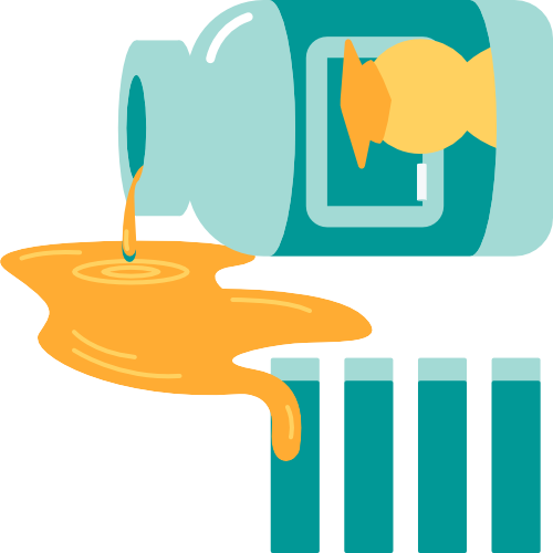 Cartoon representing the UK teacher shortage: a bottle with a "teacher" graphic on the label, whose contents are dribbling down a drain.