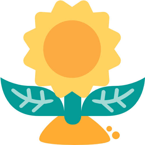 A simple cartoon of a sunflower in soil.