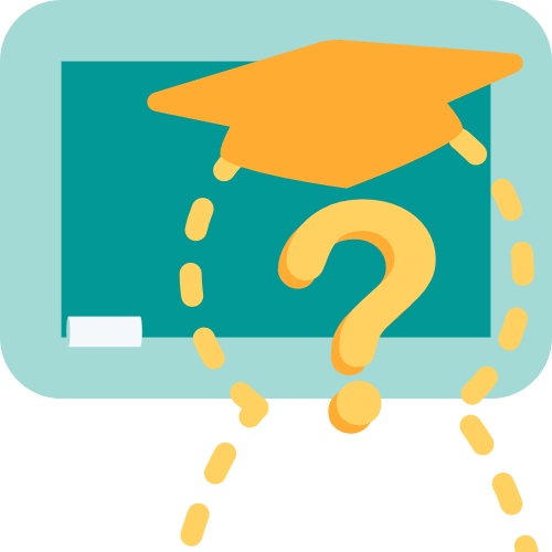 A cartoon representing teacher retention and recruitment issues. An outline of a figure in a mortar board with a question mark, stood in front of a blackboard.