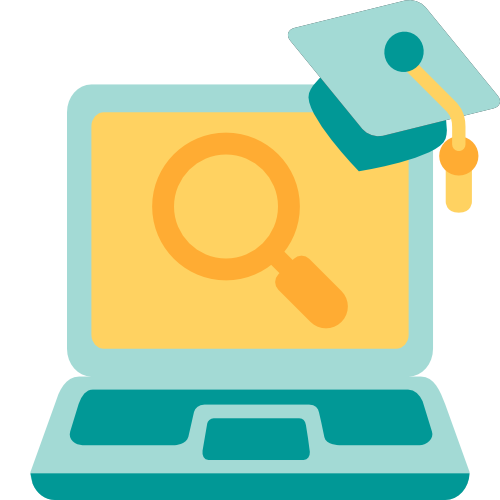 A laptop with a mortar board.