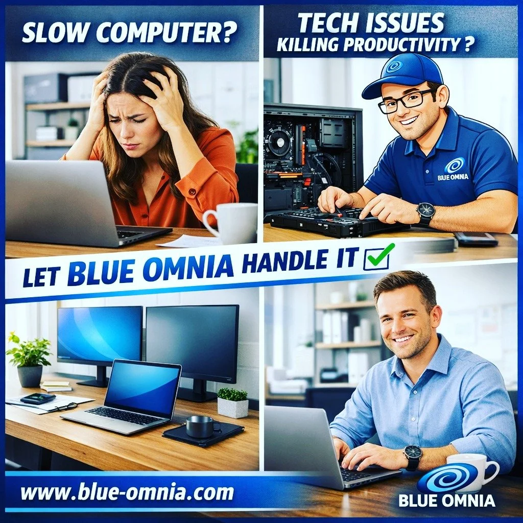 Something going on with you laptop or desktop PC? Having trouble browsing the internet or opening a file. We can fix that!!! Visit our website:
www.blue-omnia.com