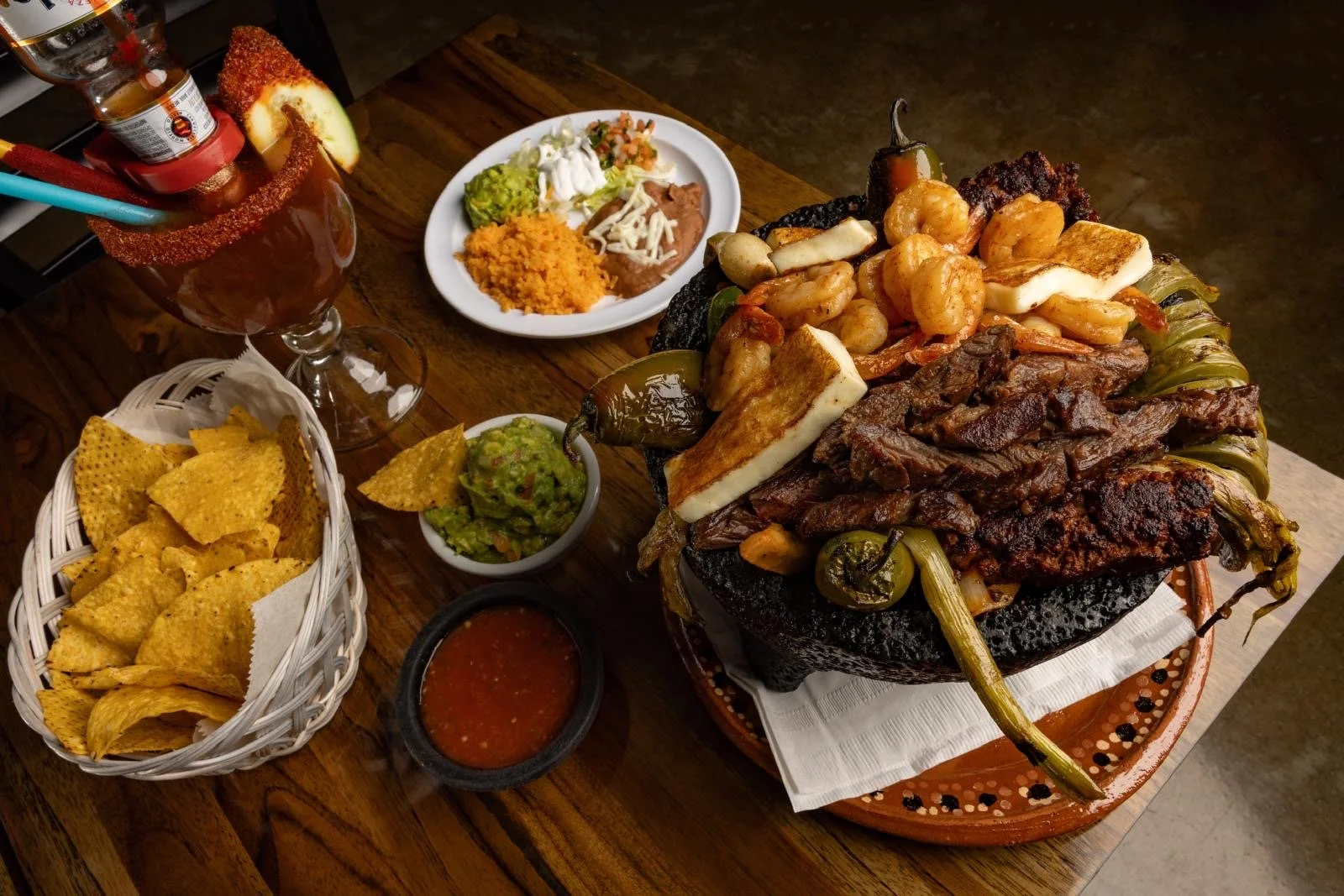 Mexican molcajete with steak shrimp and cheese Geneva IL