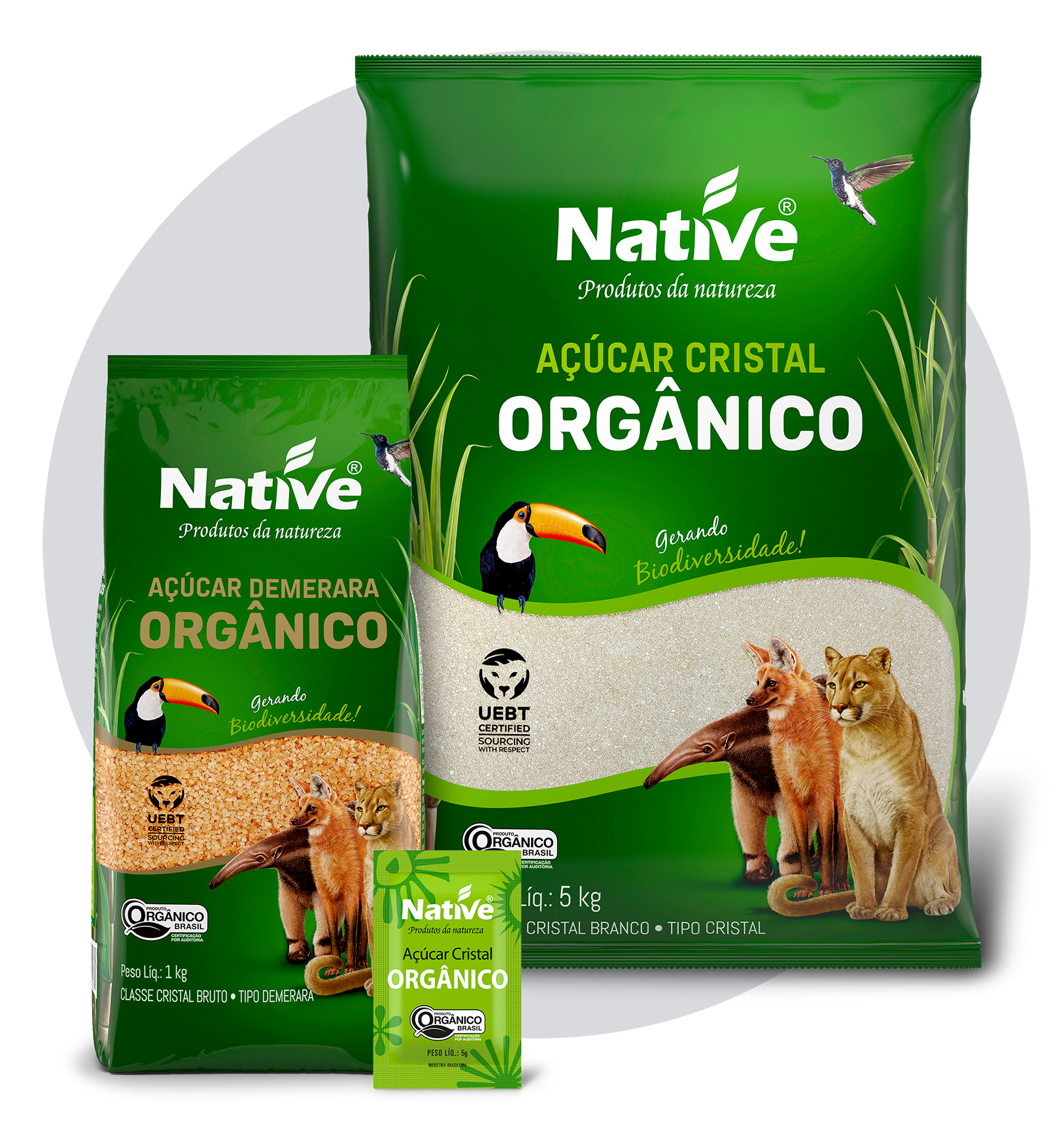 Native organicos's sugar package with UEBT label