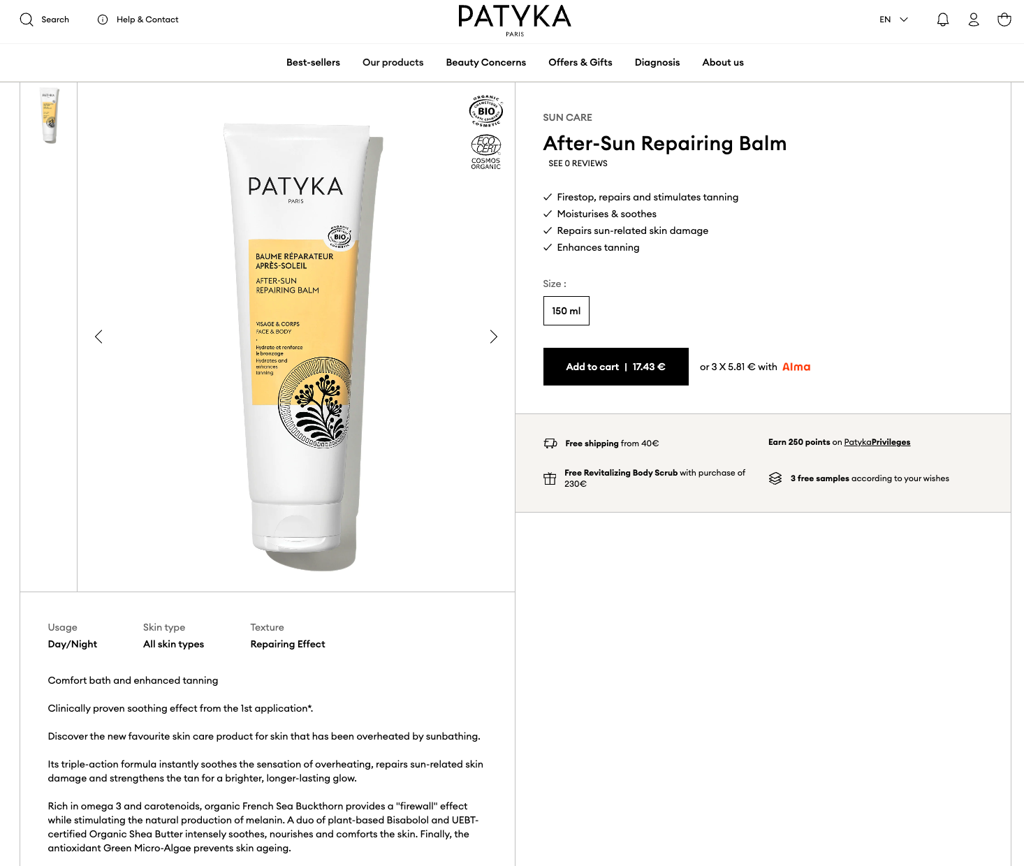 Patyka product with certified text claim