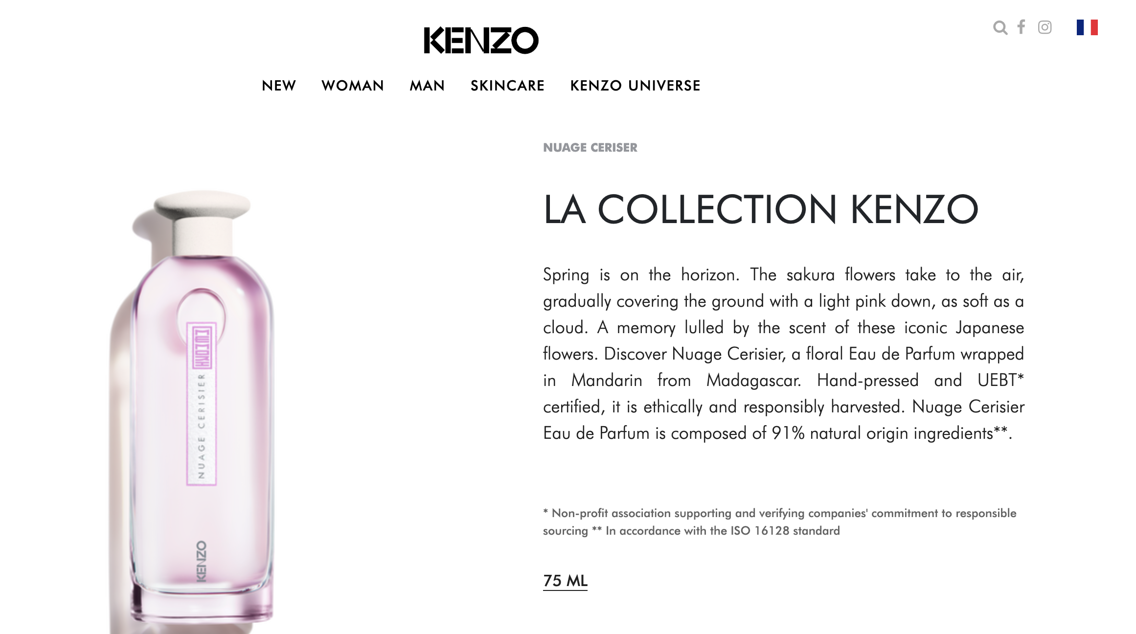 Kenzo perfume with UEBT certified text claim