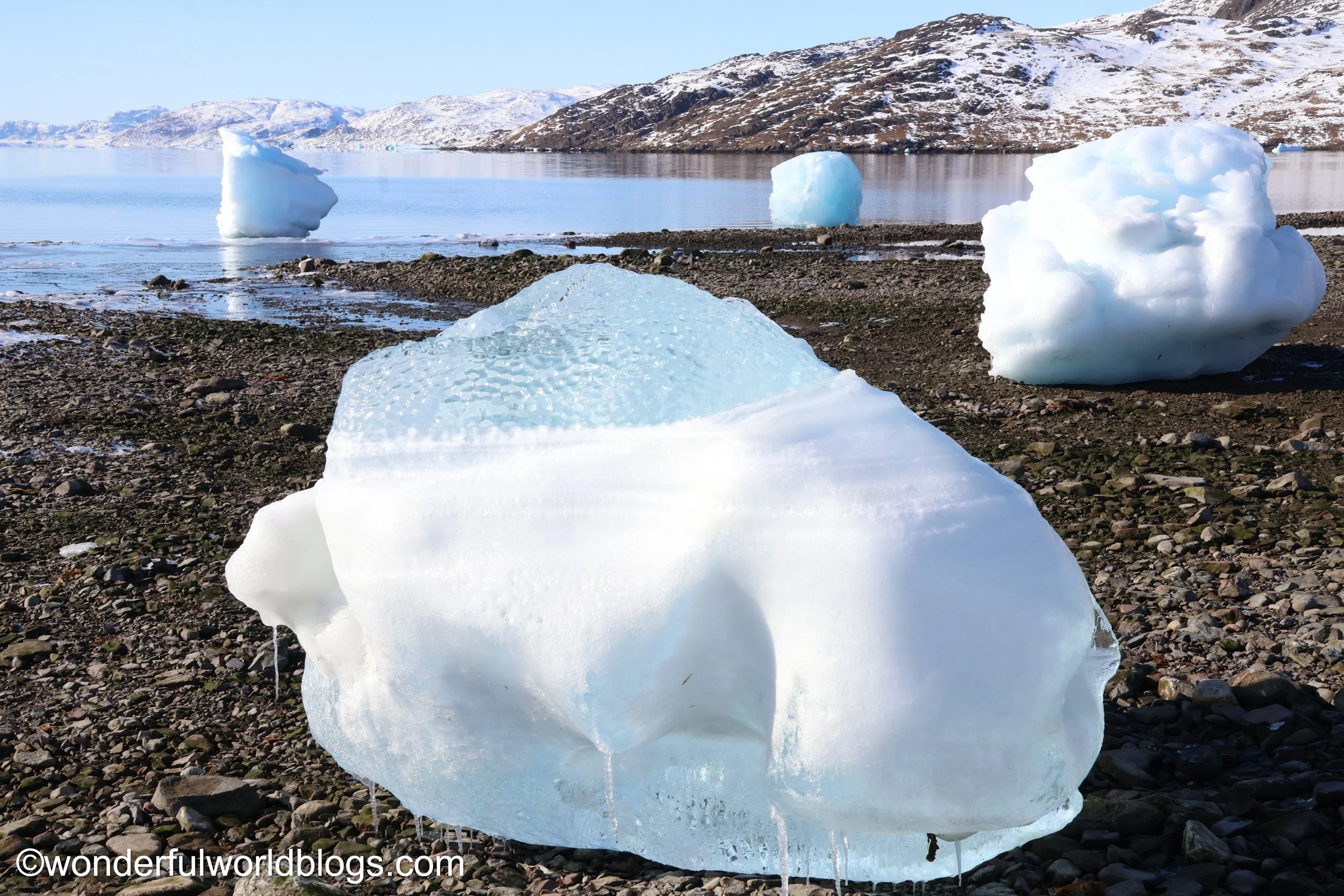 Icebergs on beach in Narsaq Greenland