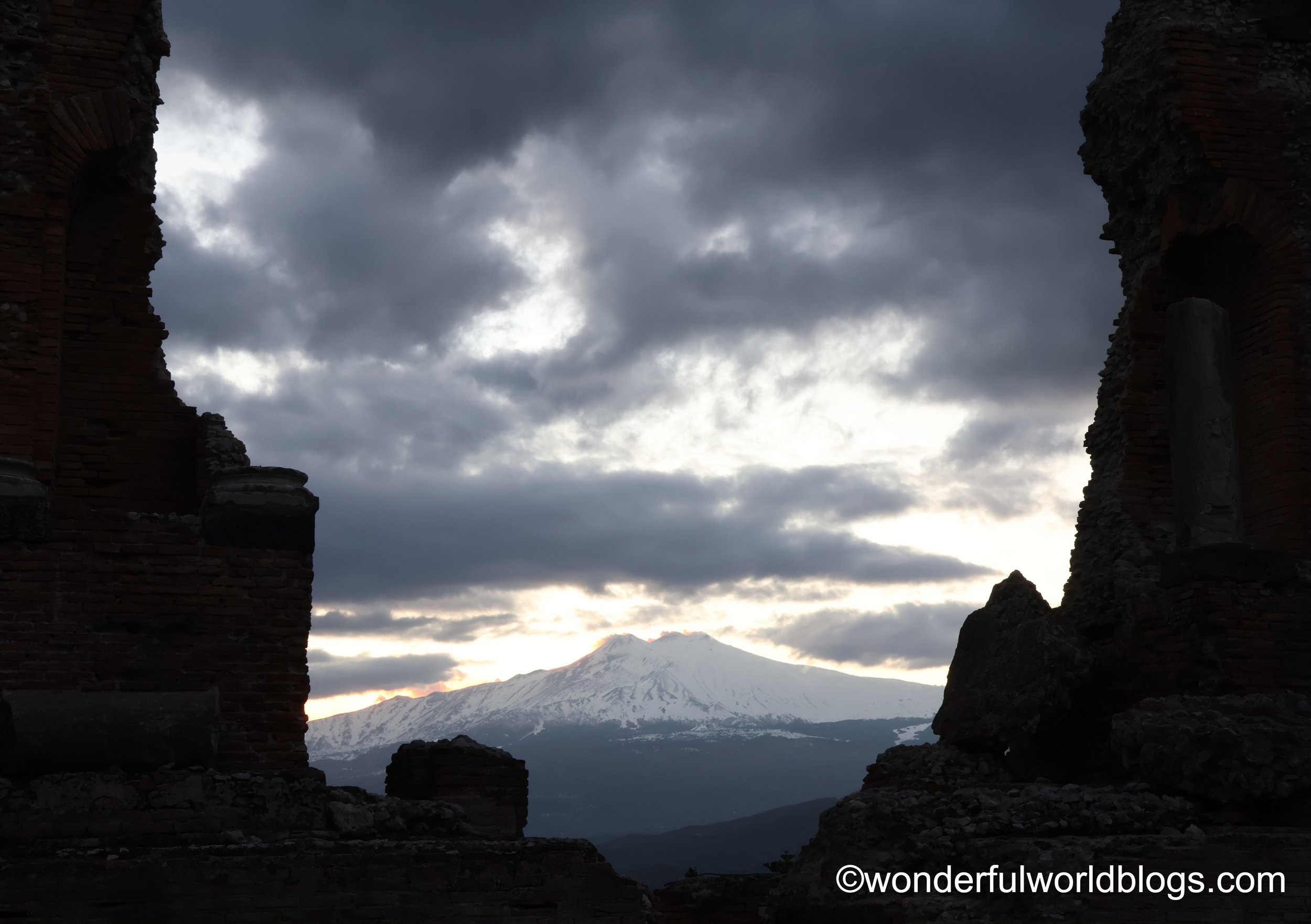 View from Taormina Roman theatre to Mount Etna