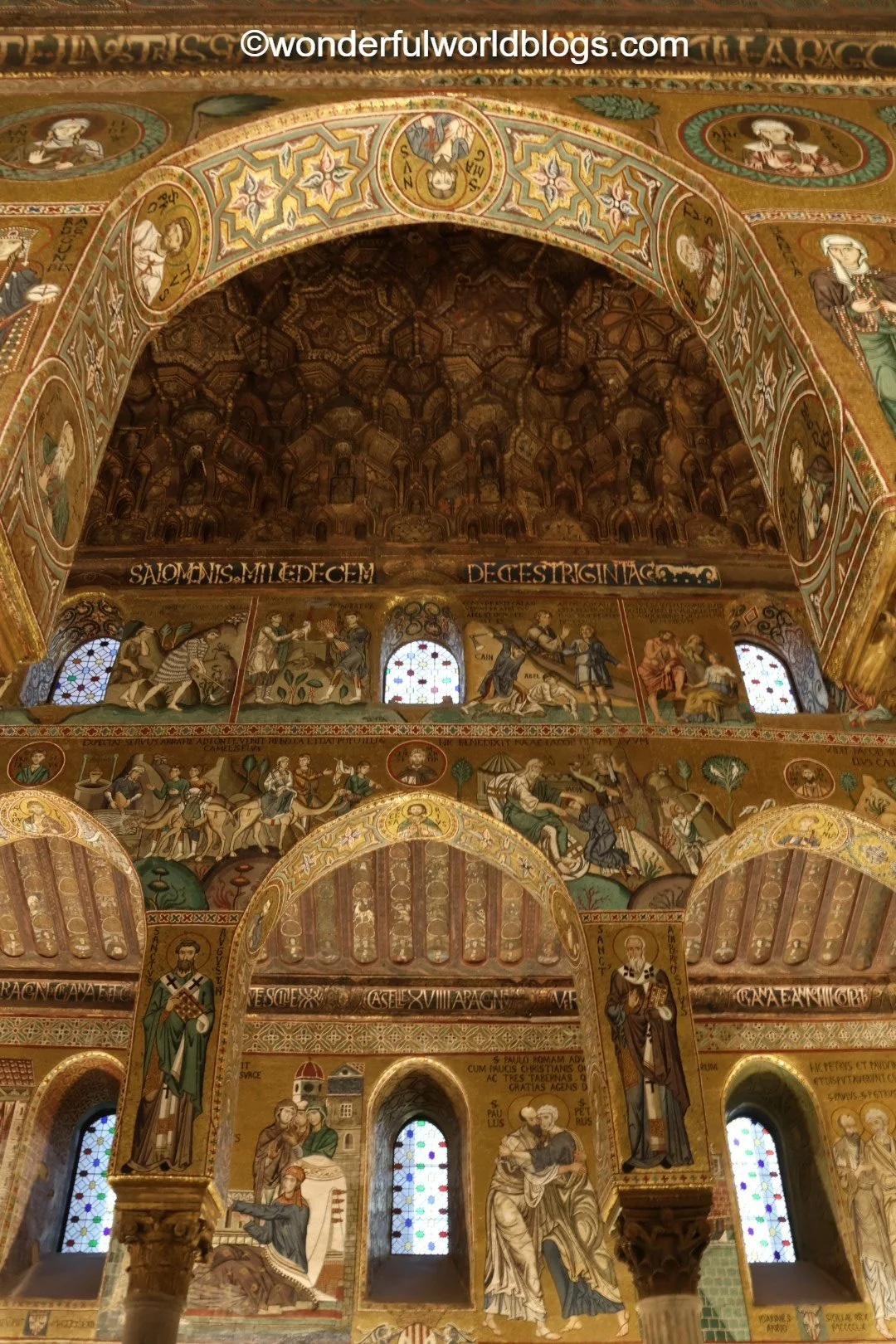 Golden ceiling of Cappella Palatina in Palermo Sicily Italy