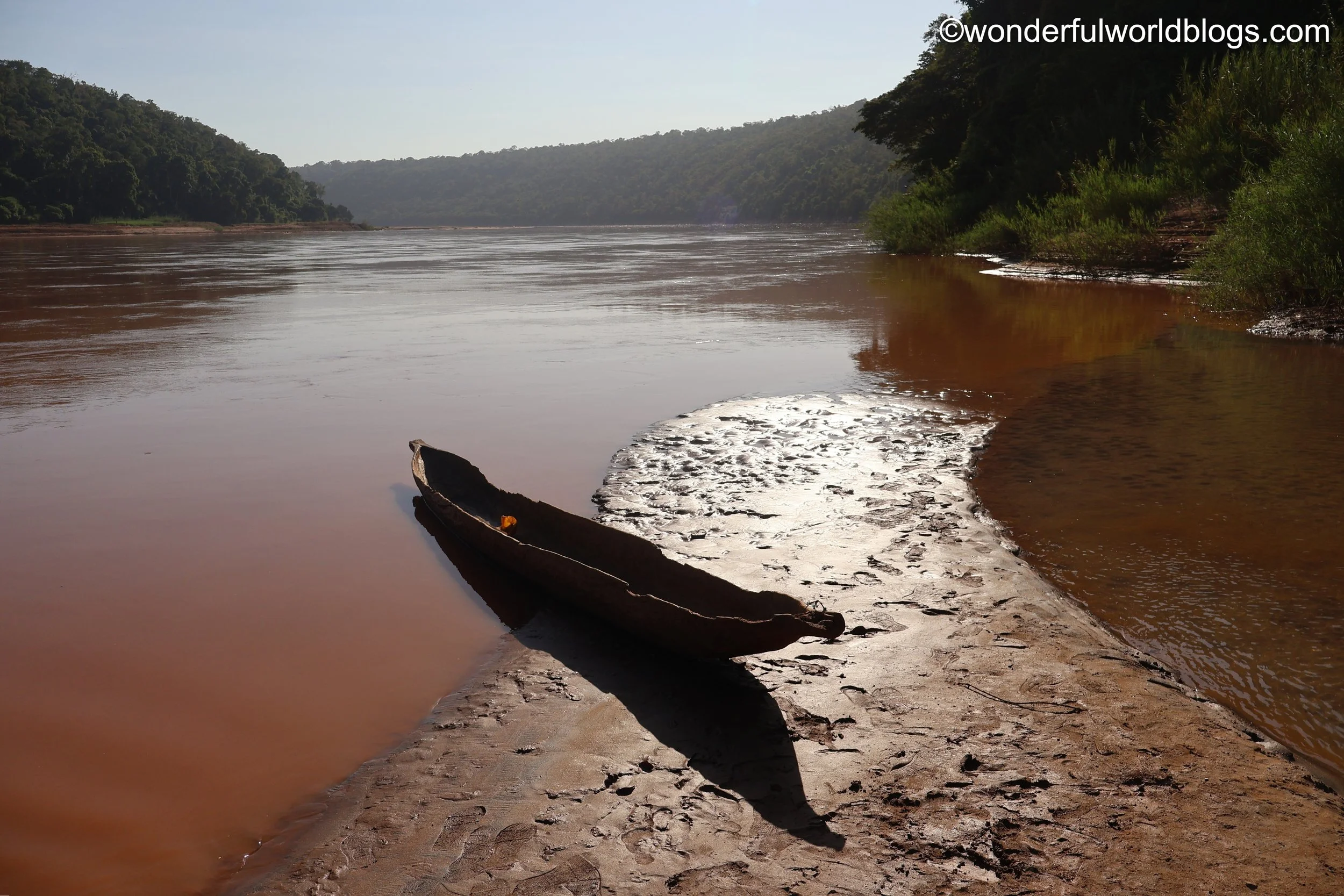 Canoe on bank of Tsiribihina River Madagascar