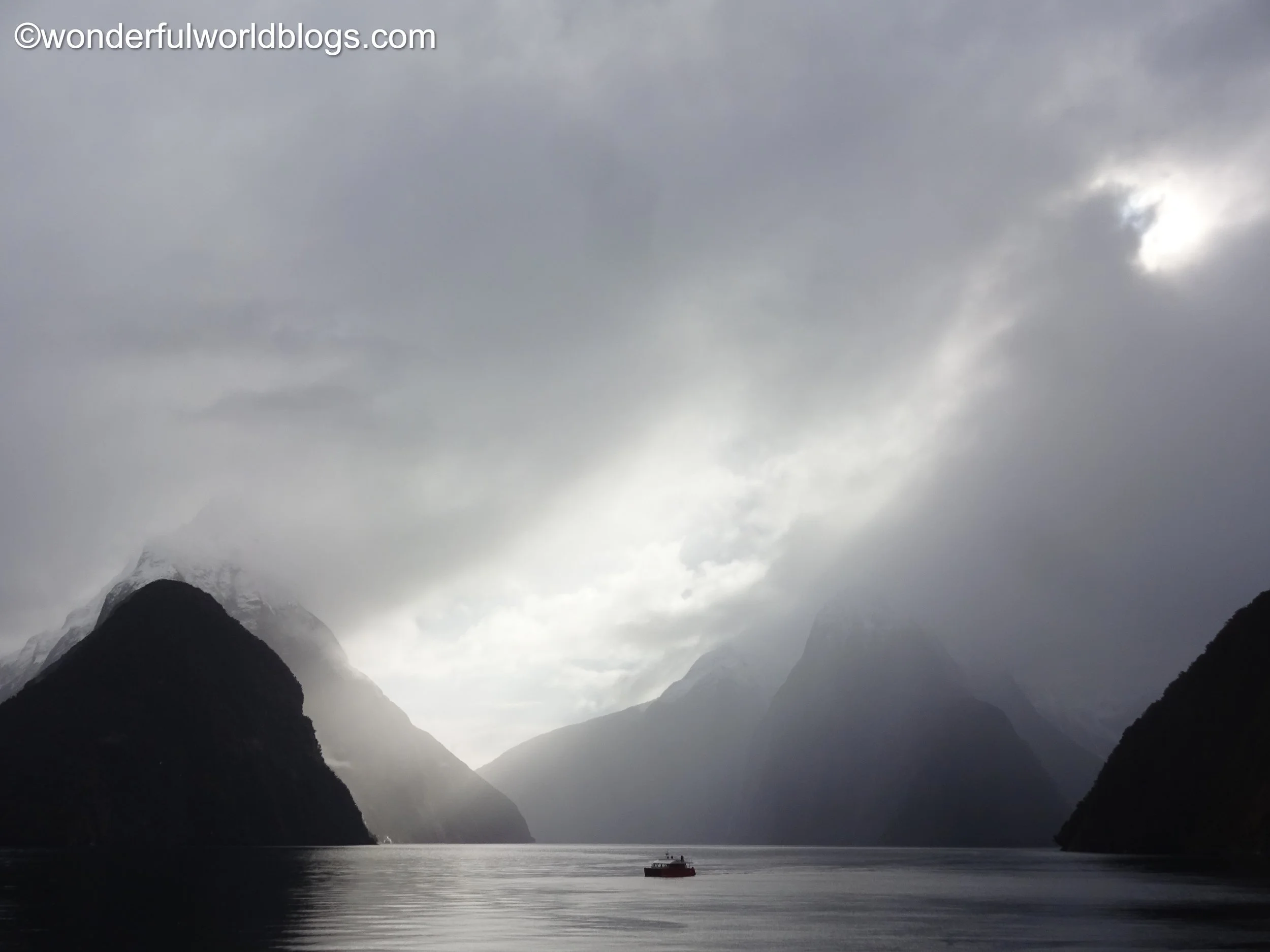 Boat on Milford Sound South Island New Zealand