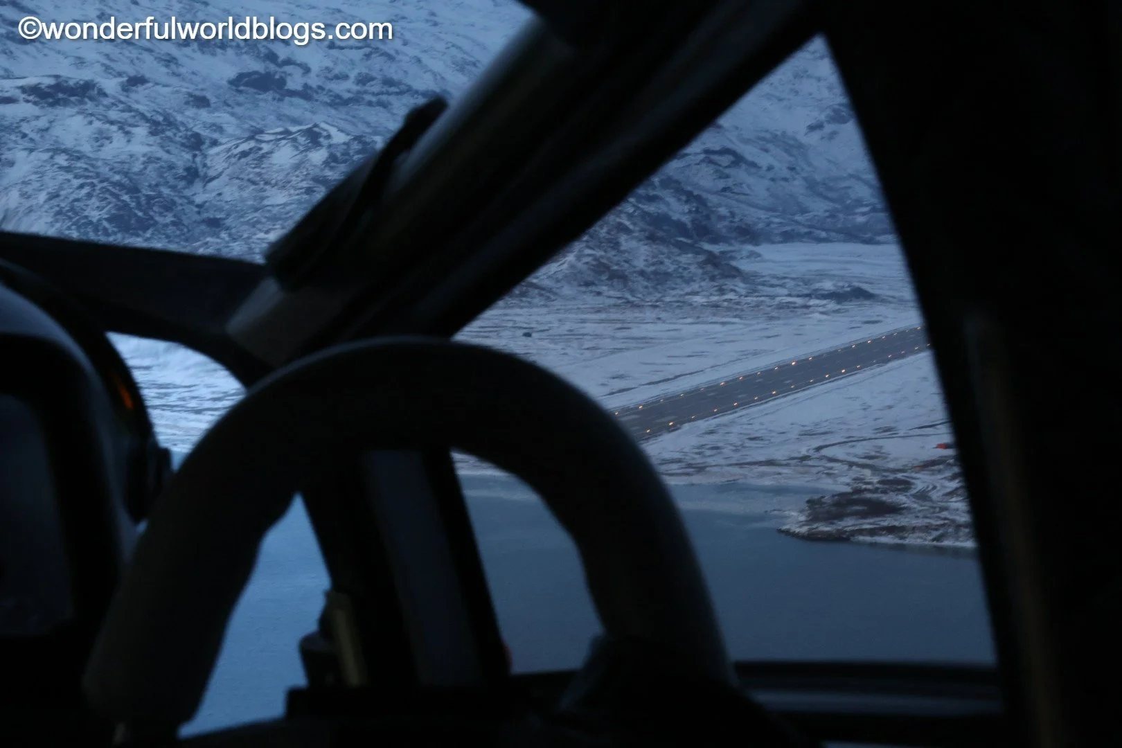 View from inside Air Greenland helicopter