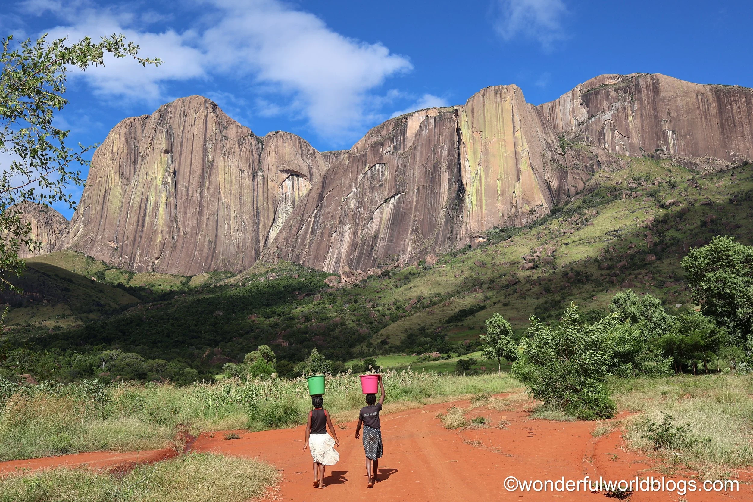 Two women walking in Tsaranoro Valley in Madagascar