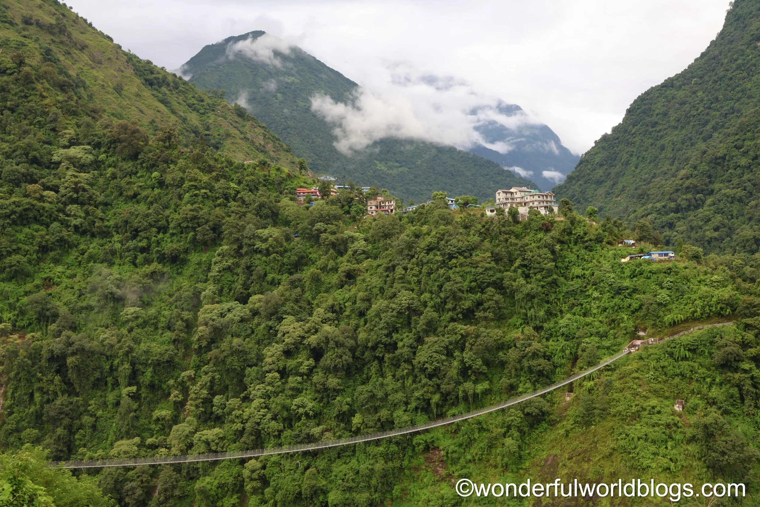 Dramatic bridge on Annapurna trek Nepal