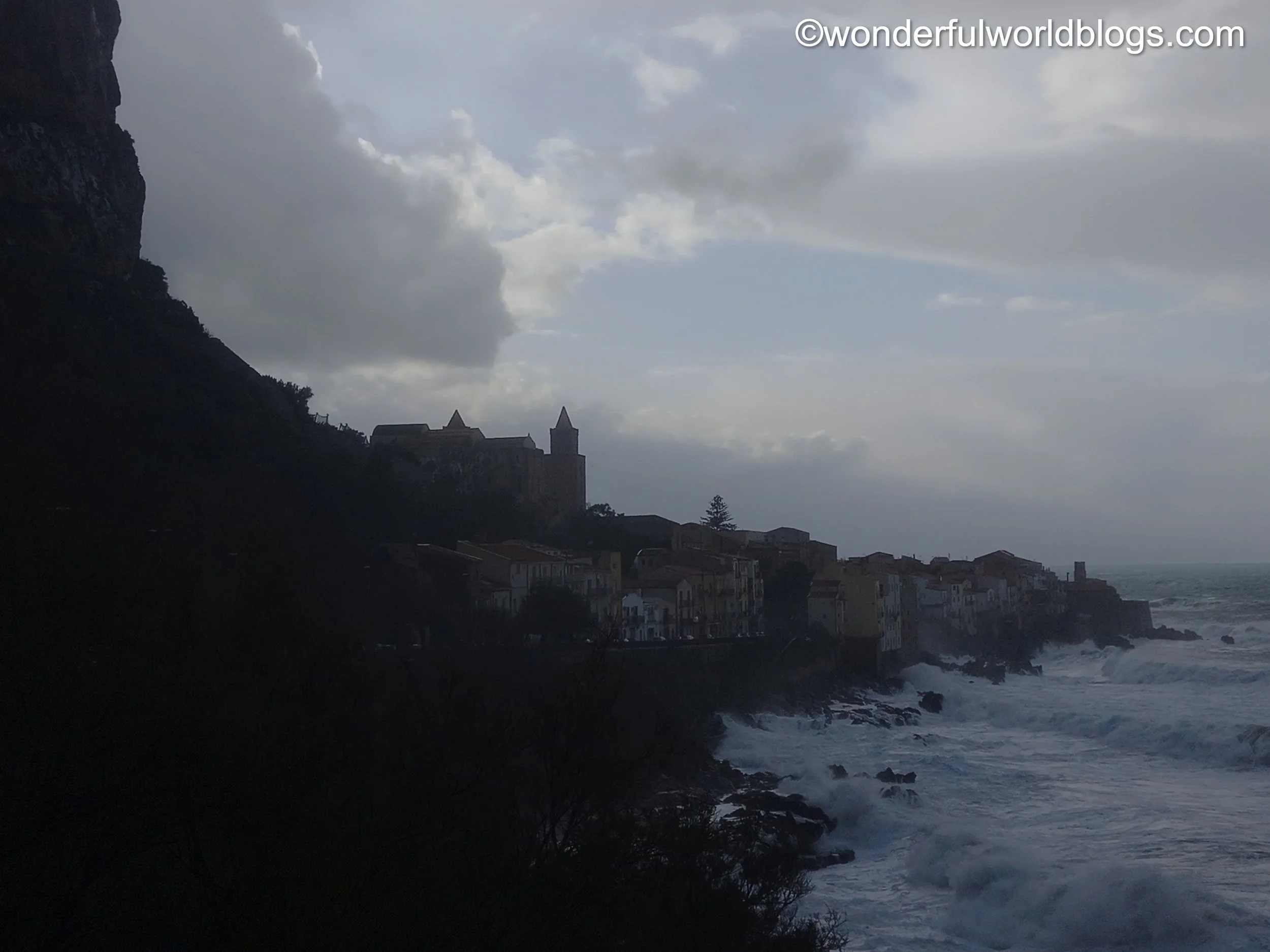 Stormy coast of Cefalu in Sicily Italy