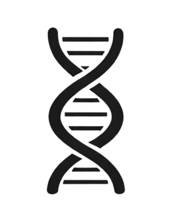 Black DNA double helix structure icon on a transparent background to symbolize genetic strength focusing on healthy, resilient genetics.