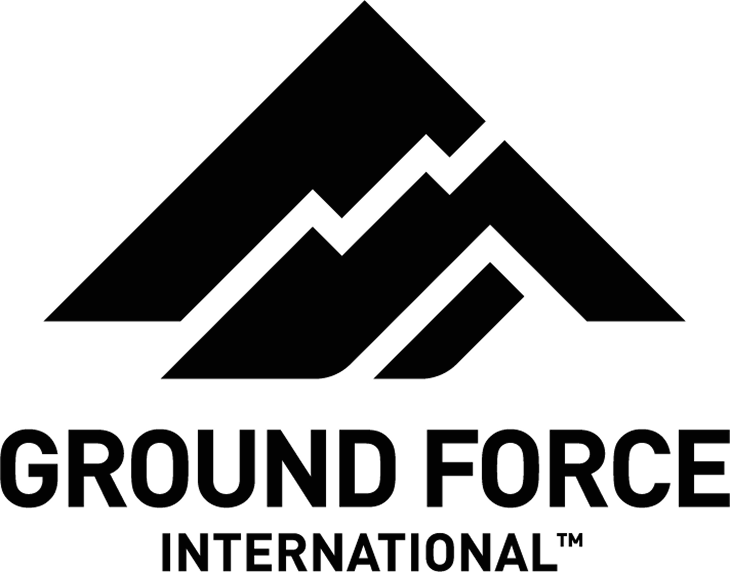 Ground Force International logo with black stylized mountains and bold black text.