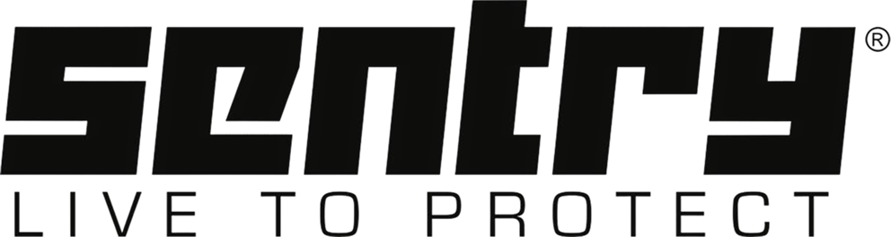 Bold black logo with the words "SENTRY" and slogan "Live to Protect" underneath.
